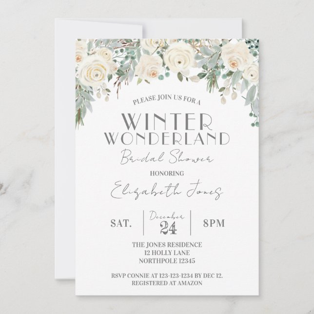 Invitación Floral Winter Wonderland Bridal Shower (Anverso)