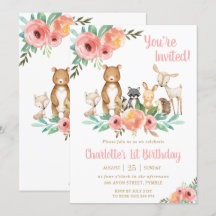 Floral Woodland Animales Birthday Party Forest Chi