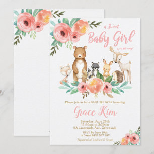 Invitación Floral Woodland Animals Chica Forestal Baby Shower
