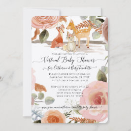 Invitación Floral Woodland Deer Fox Baby Girl Virtual Shower
