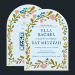 Invitación Floral Wreath Bat Mitzvah Personalizado de mano QR<br><div class="desc">¡Tarjeta perfecta para anunciar un bar mitzvah, bat mitzvah u otra celebración judía! ¡La mano hizo arte para ti! ¡TODO PERSONALIZABLE! Haga clic en "Personalize" para editar el texto y añadir su enlace al código QR de la parte trasera (consulte mi tienda para ver diseños alternativos con foto personalizado). Haga...</div>