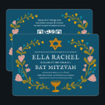 Invitación Floral Wreath Bat Mitzvah Personalizado de mano QR<br><div class="desc">¡Tarjeta perfecta para anunciar un bar mitzvah, bat mitzvah u otra celebración judía! ¡La mano hizo arte para ti! ¡TODO PERSONALIZABLE! Haga clic en "Personalizar" para editar el texto y añadir sus vínculos al código QR de la parte posterior. Haga clic en "editar usando la herramienta de diseño" para ajustar...</div>