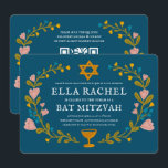 Invitación Floral Wreath Bat Mitzvah Personalizado de mano QR<br><div class="desc">¡Tarjeta perfecta para anunciar un bar mitzvah, bat mitzvah u otra celebración judía! ¡La mano hizo arte para ti! ¡TODO PERSONALIZABLE! Haga clic en "Personalizar" para editar el texto y añadir sus vínculos al código QR de la parte posterior. Haga clic en "editar usando la herramienta de diseño" para ajustar...</div>