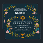 Invitación Floral Wreath Bat Mitzvah Personalizado de mano QR<br><div class="desc">¡Tarjeta perfecta para anunciar un bar mitzvah, bat mitzvah u otra celebración judía! ¡La mano hizo arte para ti! ¡TODO PERSONALIZABLE! Haga clic en "Personalizar" para editar el texto y añadir sus vínculos al código QR de la parte posterior. Haga clic en "editar usando la herramienta de diseño" para ajustar...</div>