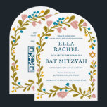 Invitación Floral Wreath Bat Mitzvah Personalizado de mano QR<br><div class="desc">¡Tarjeta perfecta para anunciar un bar mitzvah, bat mitzvah u otra celebración judía! ¡La mano hizo arte para ti! ¡TODO PERSONALIZABLE! Haga clic en "Personalize" para editar el texto y añadir su enlace al código QR de la parte trasera (consulte mi tienda para ver diseños alternativos con foto personalizado). Haga...</div>