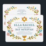 Invitación Floral Wreath Bat Mitzvah Personalizado de mano QR<br><div class="desc">¡Tarjeta perfecta para anunciar un bar mitzvah, bat mitzvah u otra celebración judía! ¡La mano hizo arte para ti! ¡TODO PERSONALIZABLE! Haga clic en "Personalize" para editar el texto y añadir su propio enlace al código QR en la parte posterior. Haga clic en "editar usando la herramienta de diseño" para...</div>