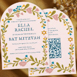 Invitación Floral Wreath Bat Mitzvah Personalizado de mano QR<br><div class="desc">¡Tarjeta perfecta para anunciar un bar mitzvah, bat mitzvah u otra celebración judía! ¡La mano hizo arte para ti! ¡TODO PERSONALIZABLE! Haga clic en "Personalize" para editar el texto y añadir su enlace al código QR de la parte trasera (consulte mi tienda para ver diseños alternativos con foto personalizado). Haga...</div>