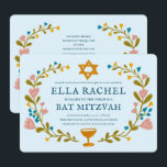 Invitación Floral Wreath Bat Mitzvah Personalizado de mano QR<br><div class="desc">¡Tarjeta perfecta para anunciar un bar mitzvah, bat mitzvah u otra celebración judía! ¡La mano hizo arte para ti! ¡TODO PERSONALIZABLE! Haga clic en "Personalize" para editar el texto y añadir su propio enlace al código QR en la parte posterior. Haga clic en "editar usando la herramienta de diseño" para...</div>