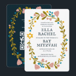 Invitación Floral Wreath Bat Mitzvah Personalizado de mano QR<br><div class="desc">¡Tarjeta perfecta para anunciar un bar mitzvah, bat mitzvah u otra celebración judía! ¡La mano hizo arte para ti! ¡TODO PERSONALIZABLE! Haga clic en "Personalizar" para editar el texto y añadir su vínculo al código QR de la parte posterior. Haga clic en "editar usando la herramienta de diseño" para ajustar...</div>
