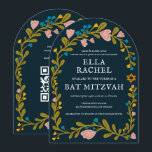 Invitación Floral Wreath Bat Mitzvah Personalizado de mano QR<br><div class="desc">¡Tarjeta perfecta para anunciar un bar mitzvah, bat mitzvah u otra celebración judía! ¡La mano hizo arte para ti! ¡TODO PERSONALIZABLE! Haga clic en "Personalize" para editar el texto y añadir su enlace al código QR de la parte trasera (consulte mi tienda para ver diseños alternativos con foto personalizado). Haga...</div>