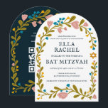 Invitación Floral Wreath Bat Mitzvah Personalizado de mano QR<br><div class="desc">¡Tarjeta perfecta para anunciar un bar mitzvah, bat mitzvah u otra celebración judía! ¡La mano hizo arte para ti! ¡TODO PERSONALIZABLE! Haga clic en "Personalize" para editar el texto y añadir su enlace al código QR de la parte trasera (consulte mi tienda para ver diseños alternativos con foto personalizado). Haga...</div>