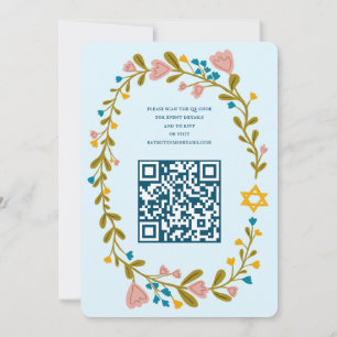 Invitación Floral Wreath Bat Mitzvah Personalizado de mano QR