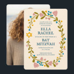 Invitación Floral Wreath Bat Mitzvah Personalizado dibujado a<br><div class="desc">¡Tarjeta perfecta para anunciar un bar mitzvah, bat mitzvah u otra celebración judía! ¡La mano hizo arte para ti! ¡TODO PERSONALIZABLE! Haga clic en "Personalizar" para editar el texto y añadir su propia foto al fondo. Haga clic en "editar usando la herramienta de diseño" para ajustar las fuentes, colores y...</div>