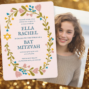 Invitación Floral Wreath Bat Mitzvah Personalizado dibujado a