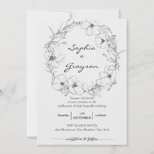 Invitación Floral Wreath   Boceto Celebración de Bodas Peony