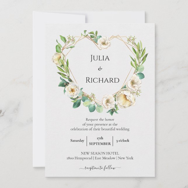Invitación Floral Wreath | Celebración del Boda White Peony (Anverso)