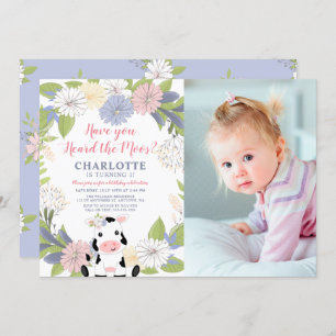 Invitación Floral Wreath Chica Cow Primer cumpleaños Foto