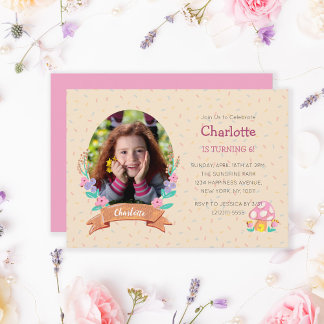 Invitación Floral Wreath Cream Kids Birday Photo