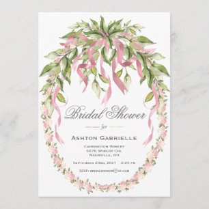 Invitación Floral Wreath de Cinta Rosa Elegante Ducha Bridal