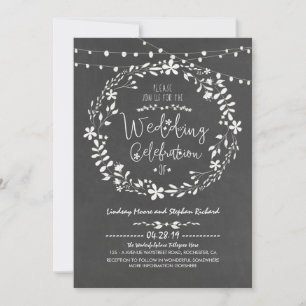 Invitación Floral Wreath Rústica String Lights Wedds