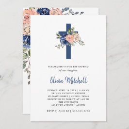 Invitación Floral y bautismo cruzado de color acuático Rubor 