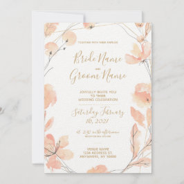Invitación Floral y Boda de oro en color de agua de Rubor y B