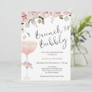 Invitación Floral y bronce de vidrio Bubbly Bridal Shower