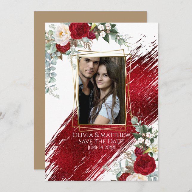 Invitación Floral y estropajo de pintura en bruto (Anverso / Reverso)