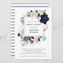 Invitación Floral y franjas náuticas de la marina | Bridal Sh