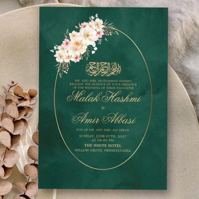 Invitación Floral y marco simple Boda musulmana islámica verd (Subido por el creador)