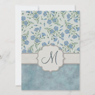 Invitación Floral y mármol azul-no-olvidadizo con monograma