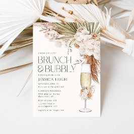 Invitación Floral y plumas bohemias brunch & bubbly