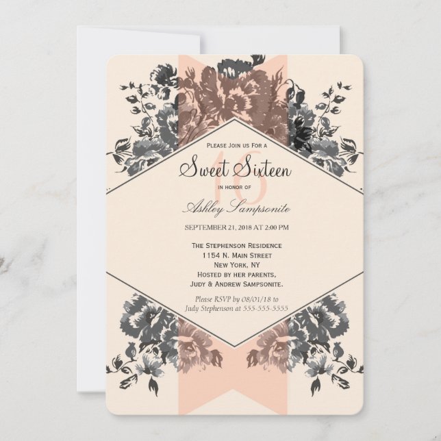 Invitación Floral y tira de color vintage (Anverso)