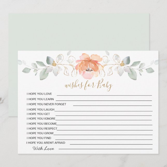 Invitación Floral y verde deseo para el juego de Baby Shower (Anverso / Reverso)