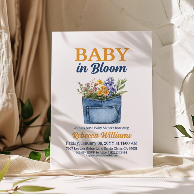 Invitación Floral Yellow Denim Pocket Baby In Bloom Shower (Subido por el creador)