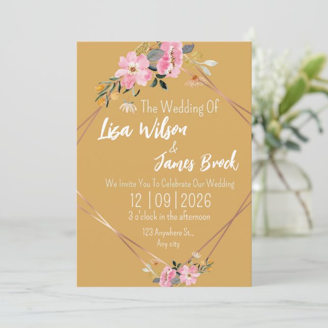 Invitación Floral yellow Rustic Wedding  (Anverso de pie)