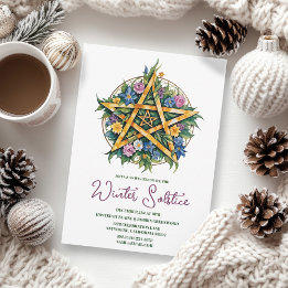 Invitación Floral Yule Pentacle Pagan del solsticio de invier