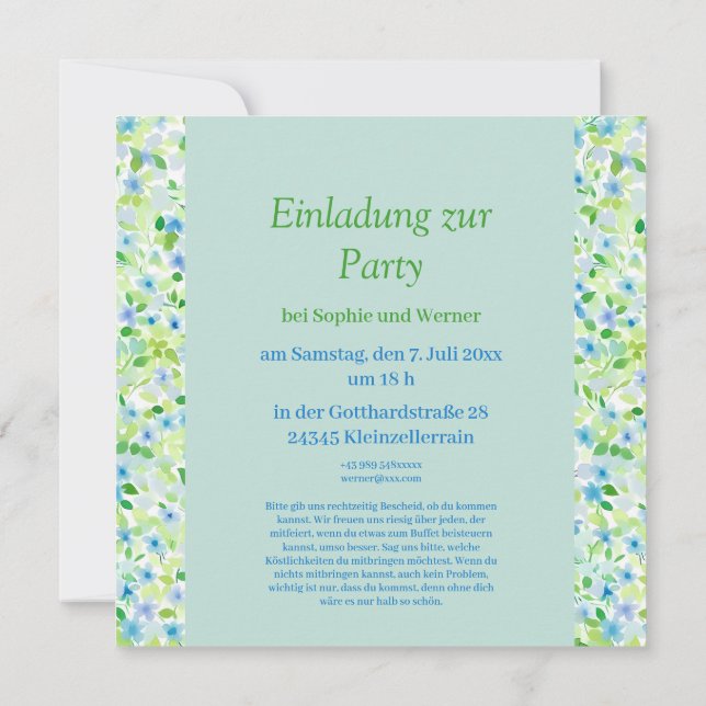 Invitación Florale Party in zarten  Pastelltönen (Reverso)