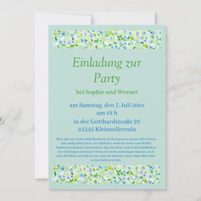 Invitación Florale Party in zarten  Pastelltönen (Reverso)
