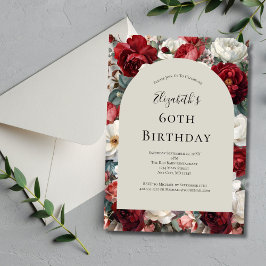 Invitación Florales Acuarela Rojo Blanco Cumpleaños 60 Para E