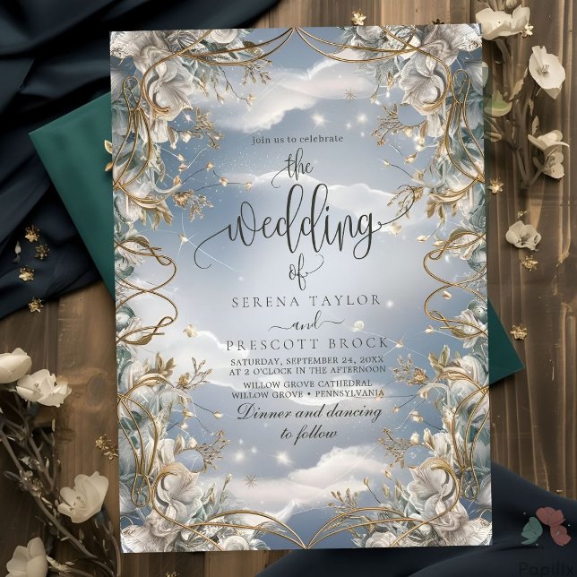 Invitación Florales asombrosos acentuados con Boda dorado (Subido por el creador)