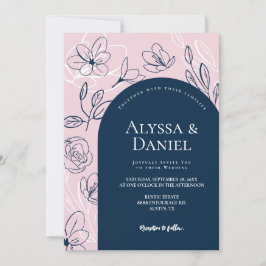 Invitación Florales azules rosadas de Rubor abandonan el dise