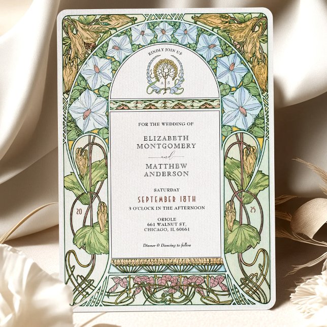 Invitación Florales blancos y Boda Art Nouveau de elegancia v (Subido por el creador)