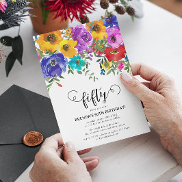 Invitación Florales brillantes y audaces 50 cumpleaños
