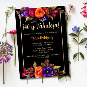 Invitación Florales brillantes y elegantes españoles Black 40