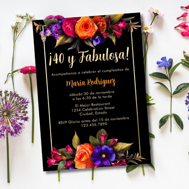 Invitación Florales brillantes y elegantes españoles Black 40 (Subido por el creador)