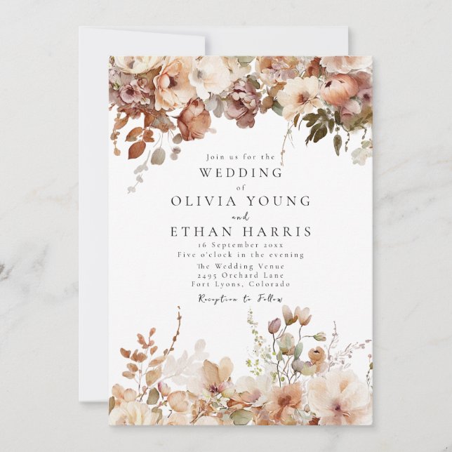 Invitación Florales colgantes de otoño (Anverso)