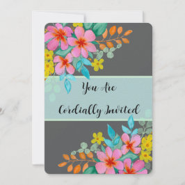 Invitación Florales de acuarela moderna y elegante sobre gris
