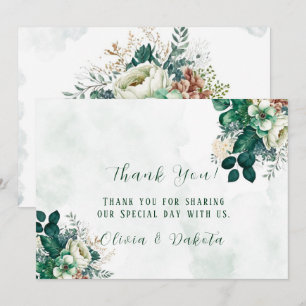 Invitación Florales de Crema Verde Esmeralda Gracias Cartas