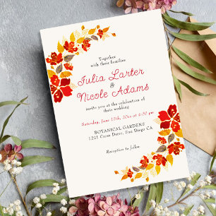 Invitación Florales de Hibisco Tropical Naranja Quemada para